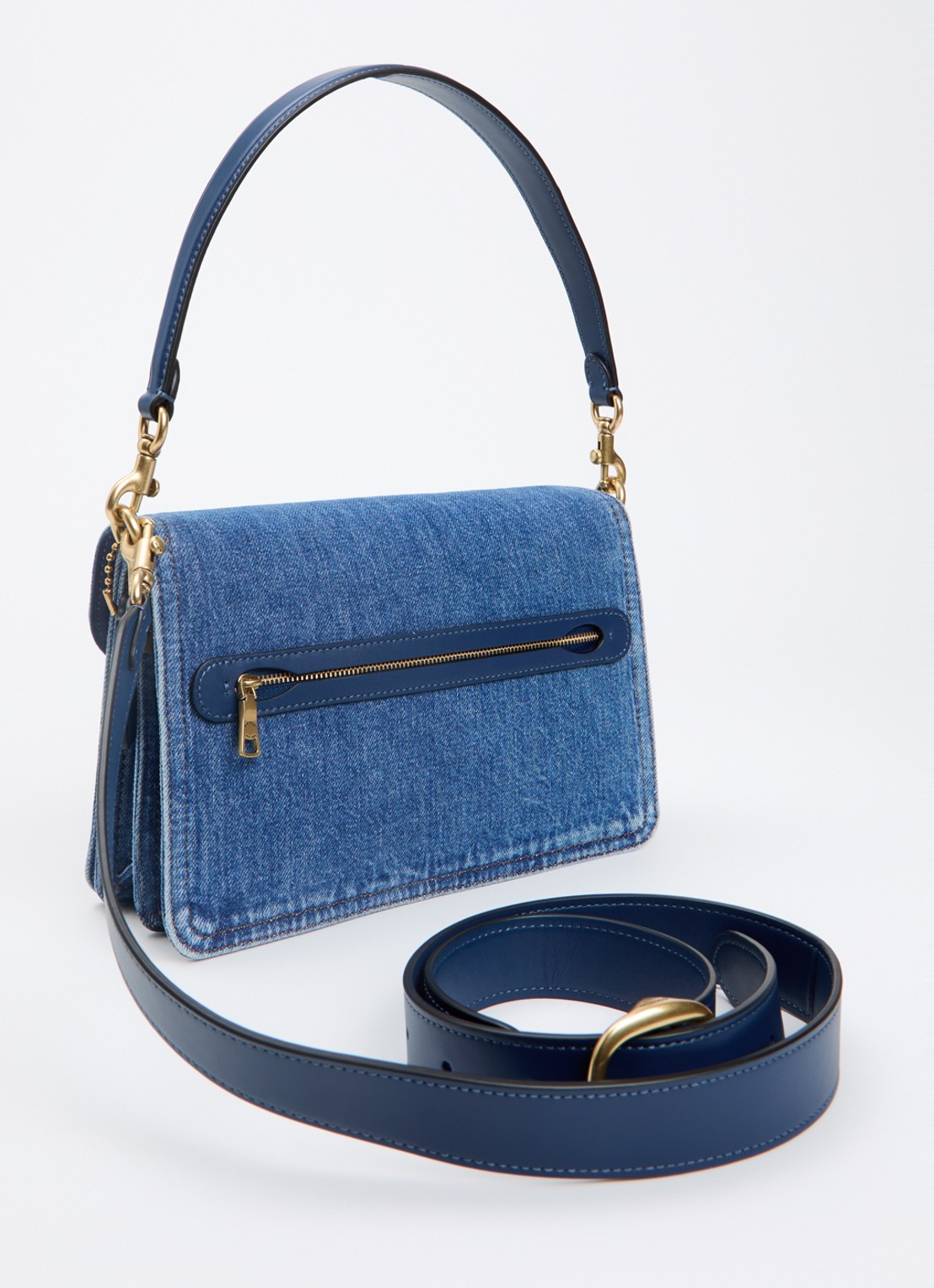 Coach Chain Tabby schoudertas van denim met kalfsleren details - achterkant indigo