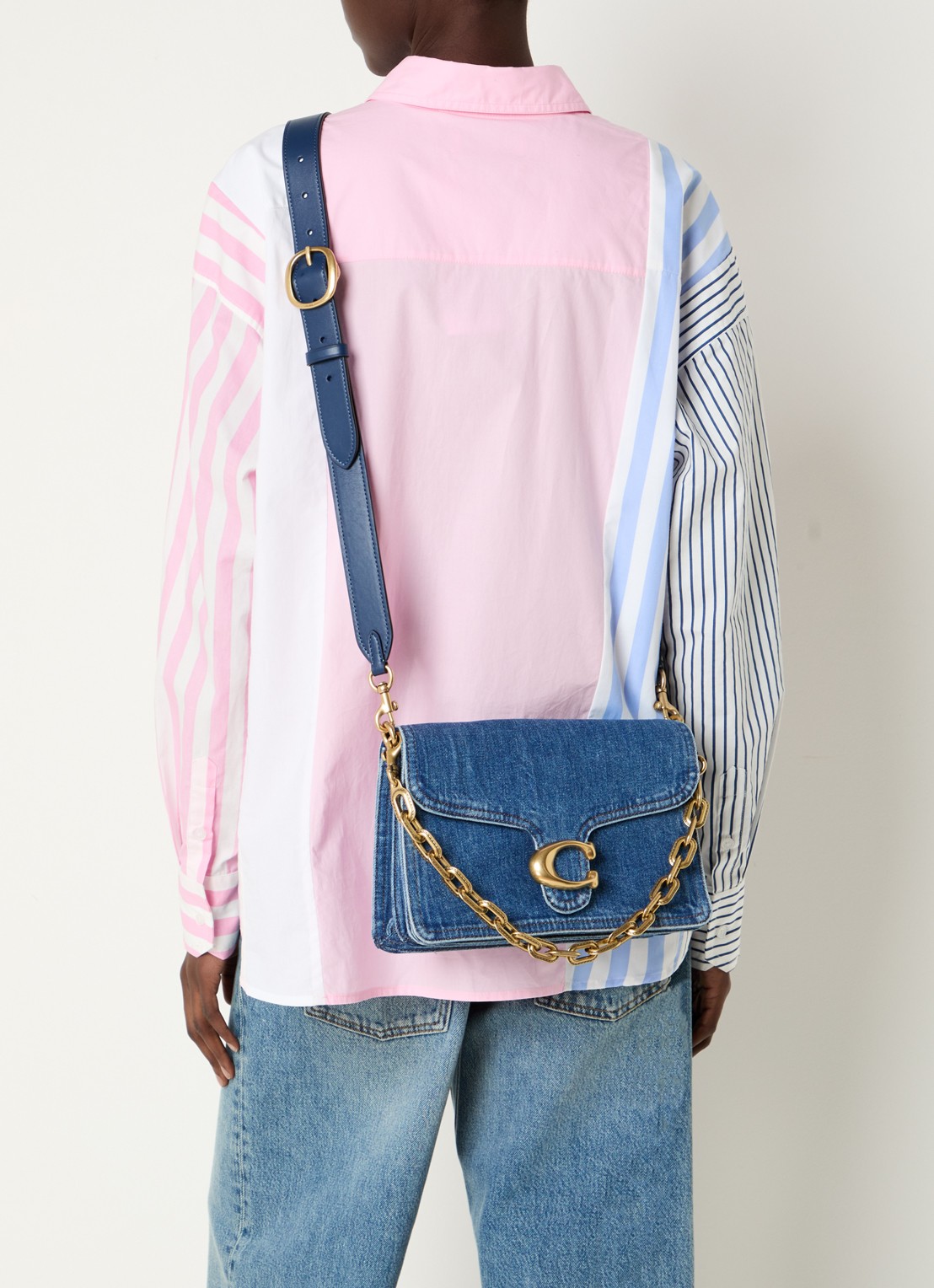 Coach Chain Tabby schoudertas van denim met kalfsleren details - voorkant 5 indigo