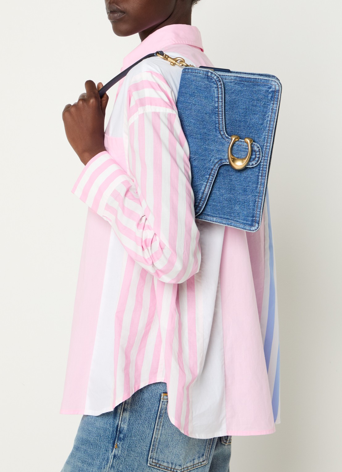 Coach Chain Tabby schoudertas van denim met kalfsleren details - voorkant 6 indigo