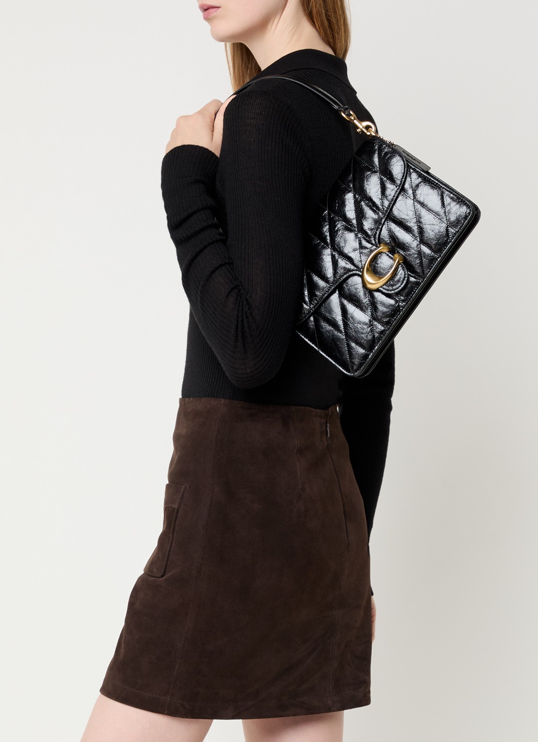 Coach Chain Tabby schoudertas van leer met quilt patroon en afneembare schouderriem - voorkant 3 zwart