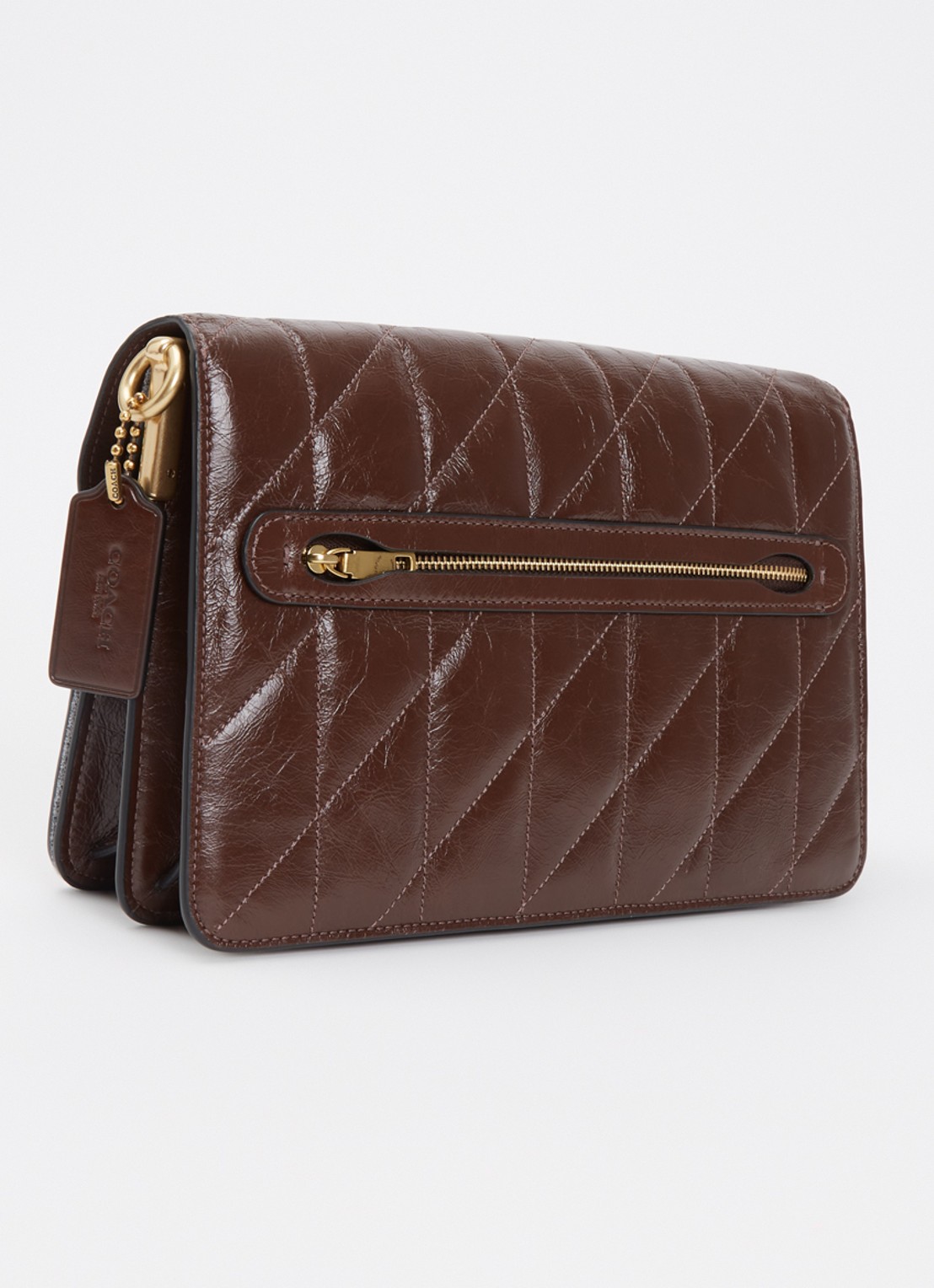 Coach Chain Tabby schoudertas van leer met quilt patroon en afneembare schouderriem - achterkant donkerbruin