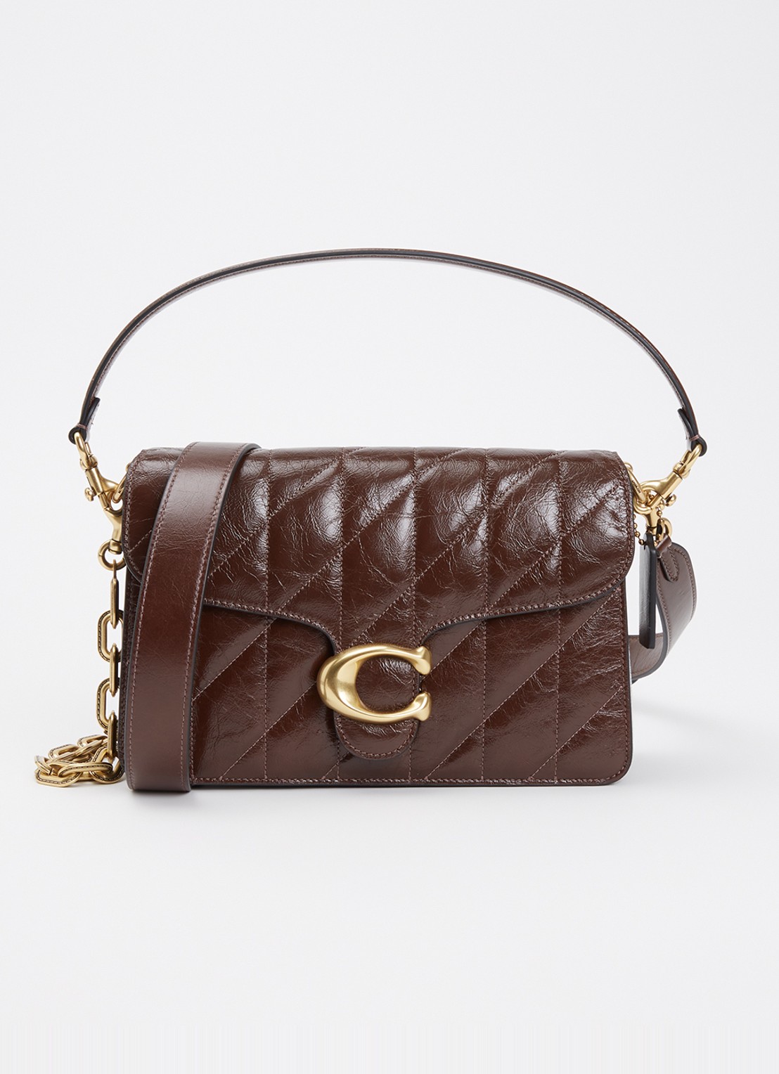 Coach Chain Tabby schoudertas van leer met quilt patroon en afneembare schouderriem - voorkant 4 donkerbruin
