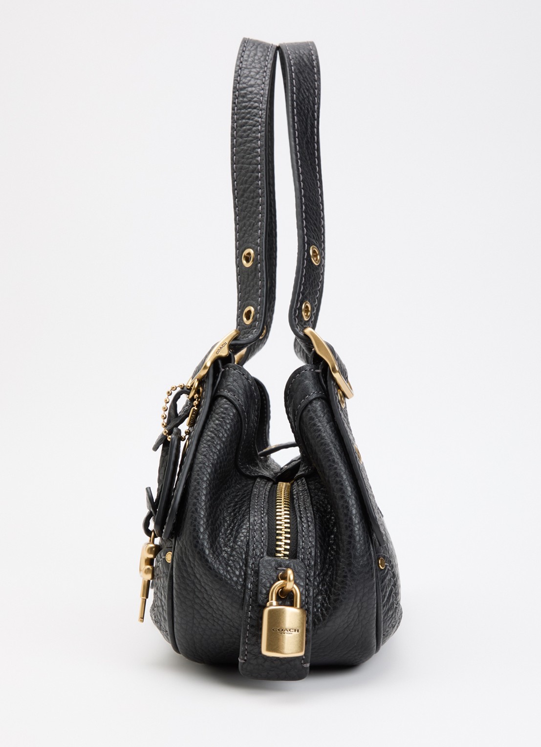 Coach Drifter 31 schoudertas van leer met verstelbare schouderriem - detail 2 zwart