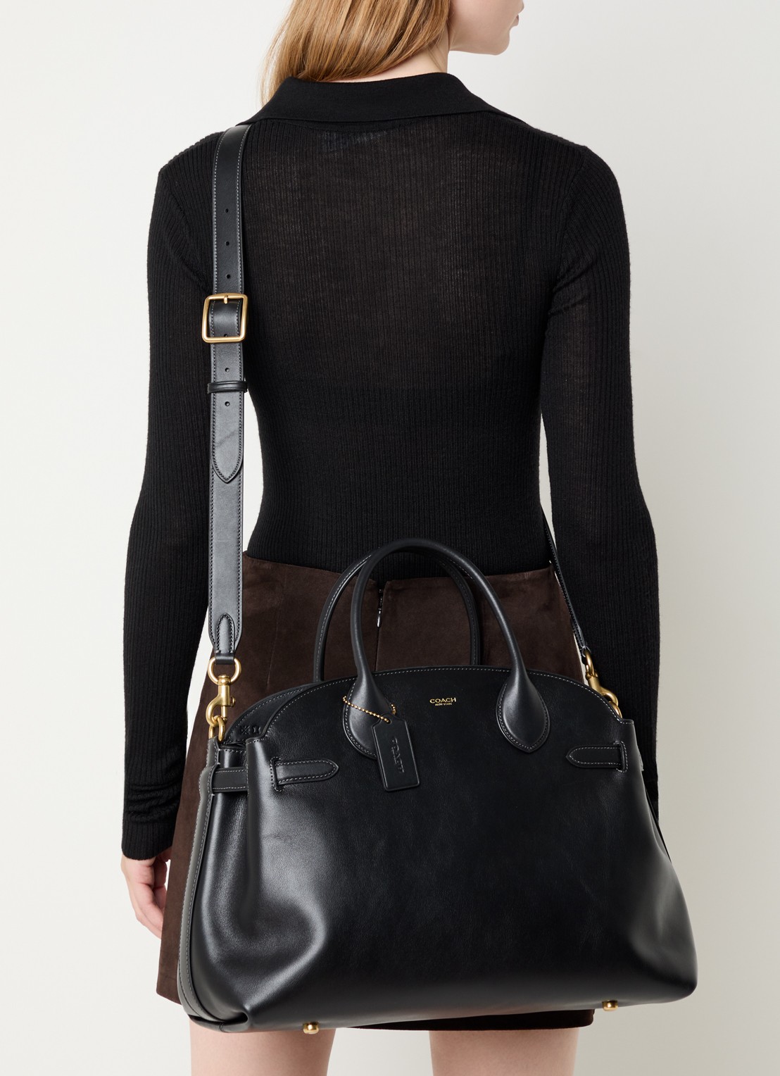 Coach Empire handtas van leer met afneembare schouderriem - voorkant 6 zwart