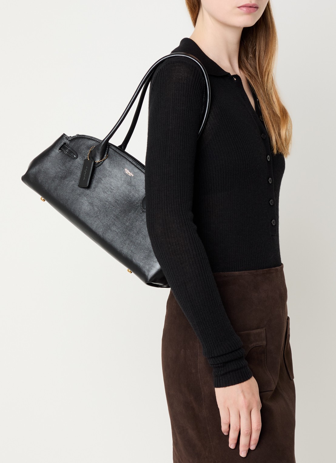 Coach Empire schoudertas van leer - voorkant 6 zwart