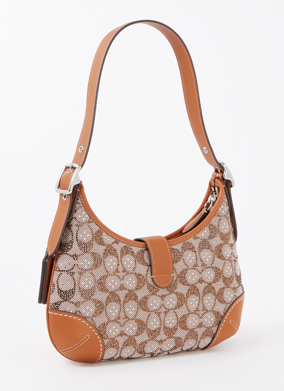 Coach Hamptons schoudertas van leer met strass - achterkant 5 oranjebruin