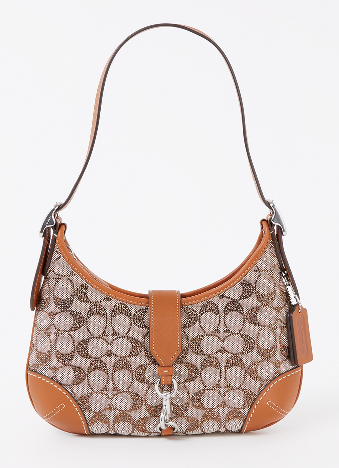 Coach Hamptons schoudertas van leer met strass - voorkant oranjebruin
