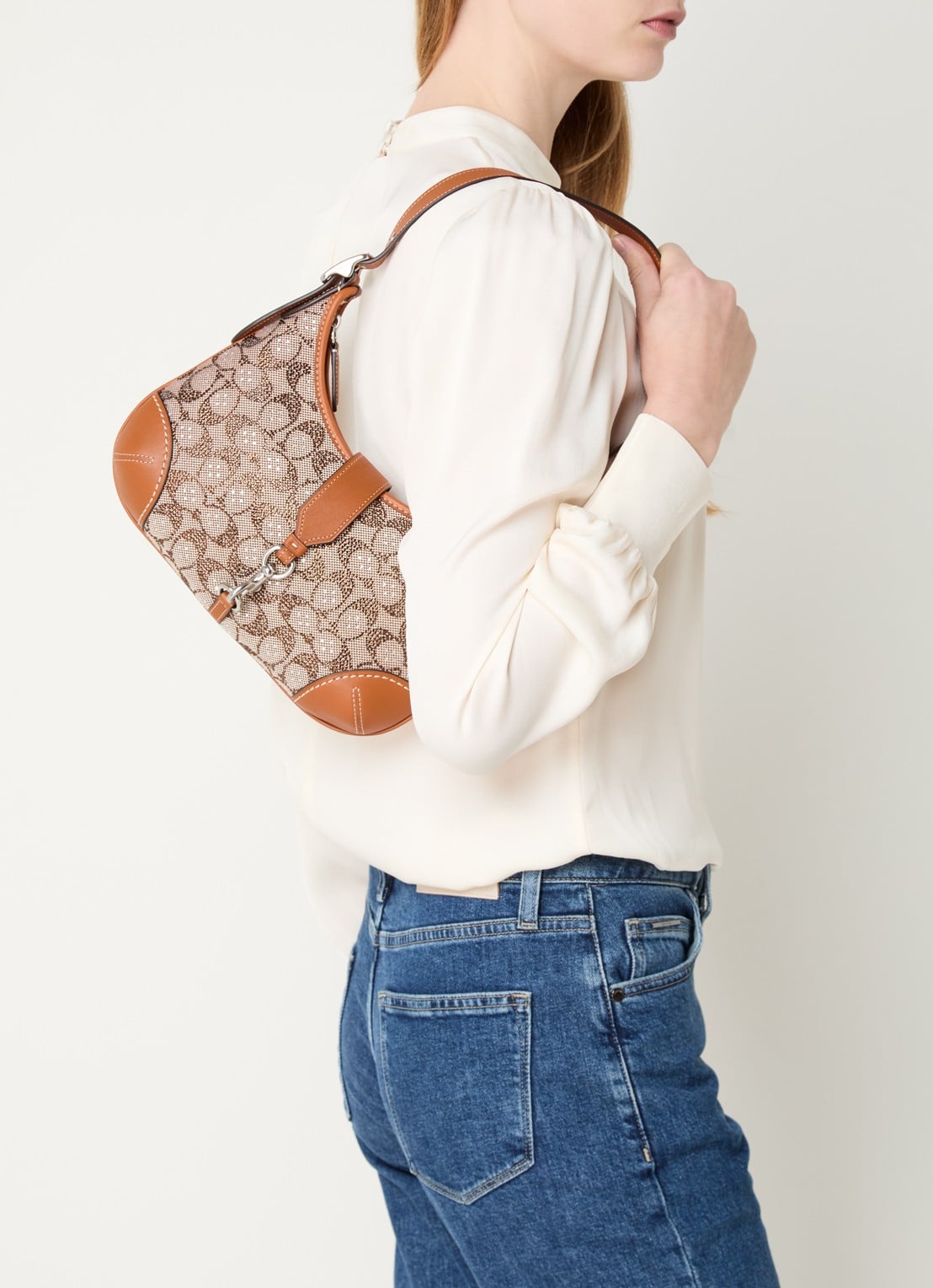 Coach Hamptons schoudertas van leer met strass - voorkant 2 oranjebruin