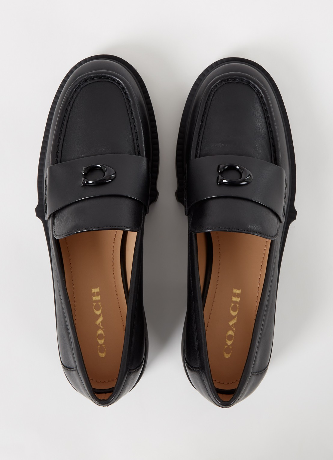 Coach Leah loafer van leer met logo - detail 4 zwart