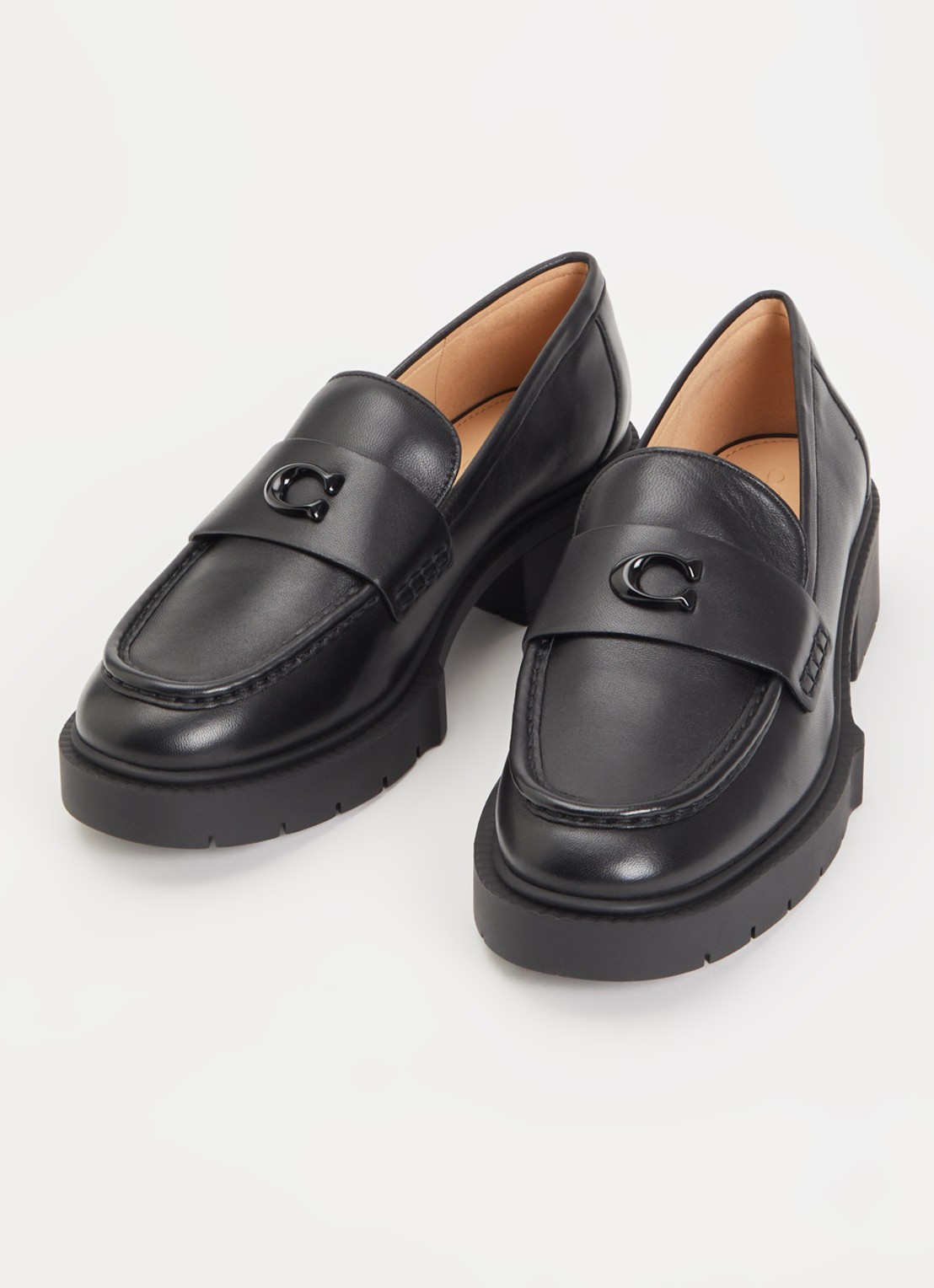 Coach Leah loafer van leer met logo - detail 2 zwart