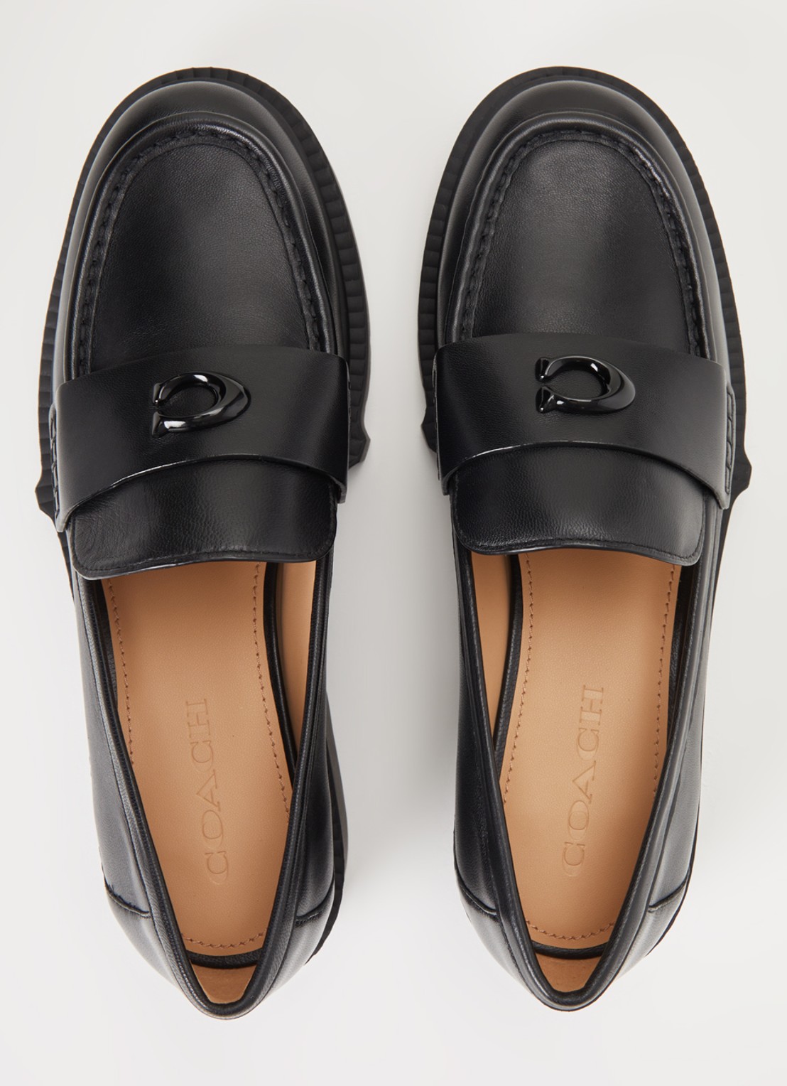 Coach Leah loafer van leer met logo - detail 3 zwart