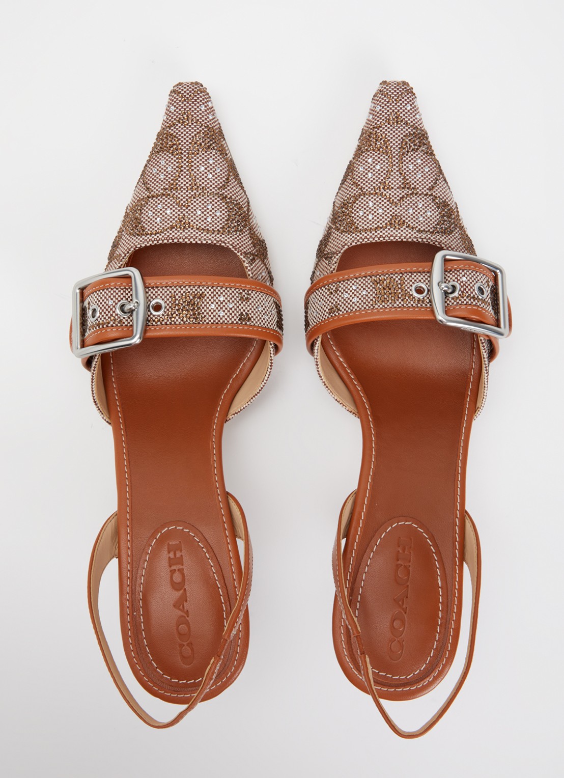 Coach Margot slingback van leer met jacquard dessin - detail 3 oranjebruin