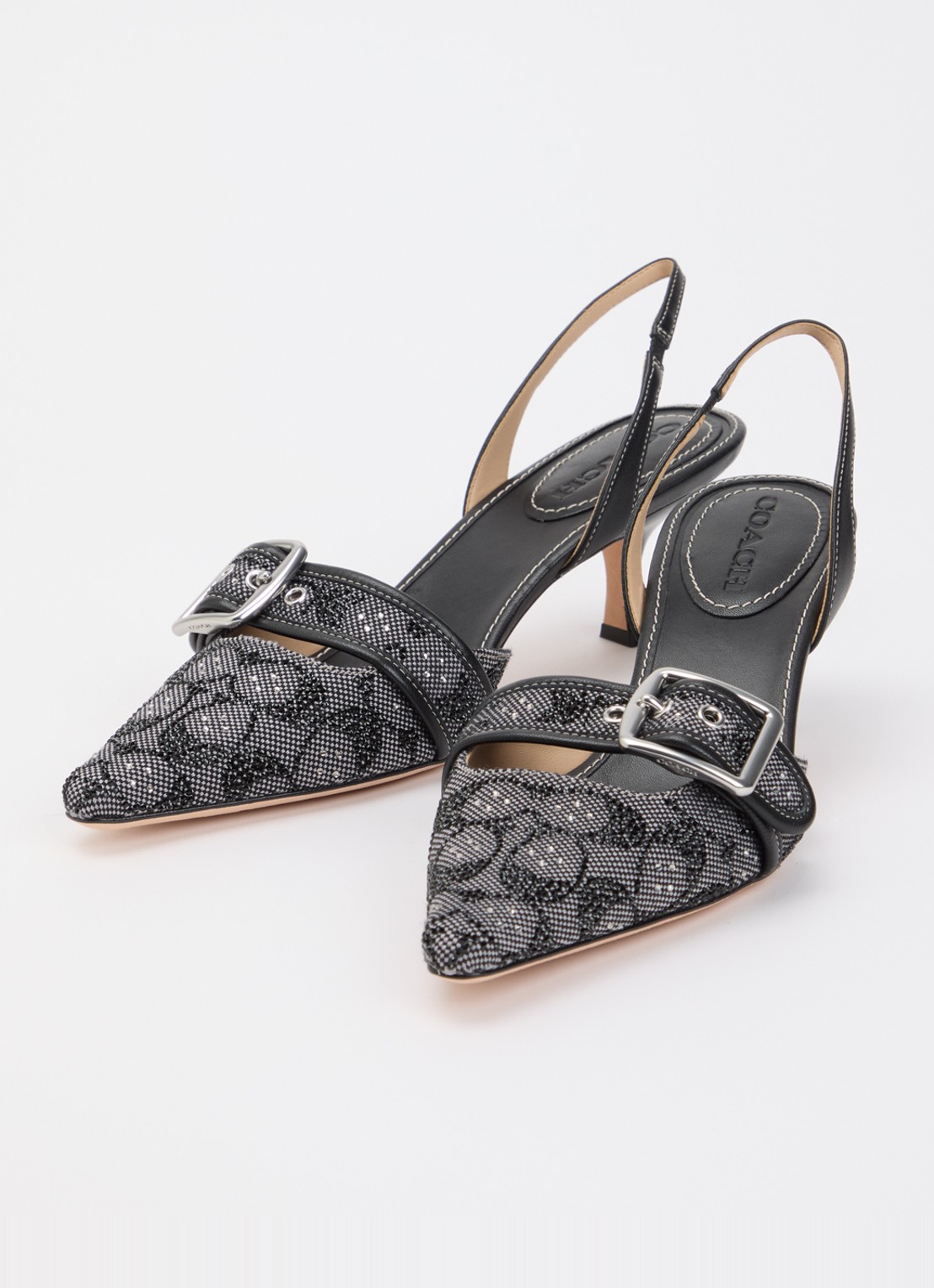 Coach Margot slingback van leer met logoprint en strass - detail 3 zwart