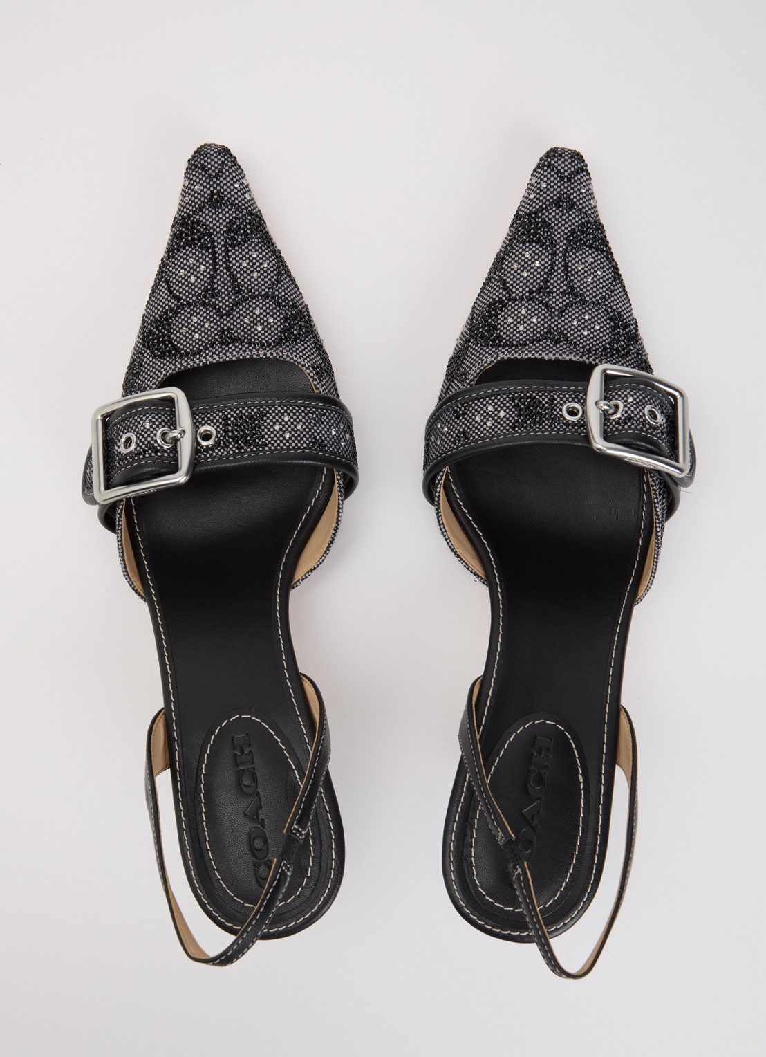 Coach Margot slingback van leer met logoprint en strass - detail 4 zwart