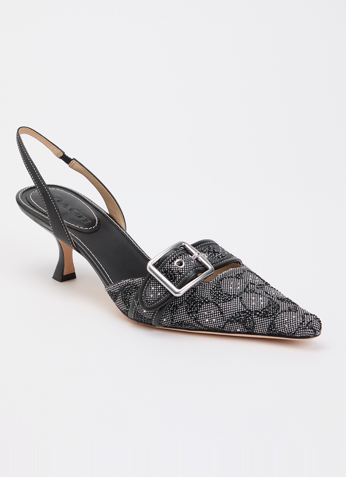 Coach Margot slingback van leer met logoprint en strass - voorkant 2 zwart