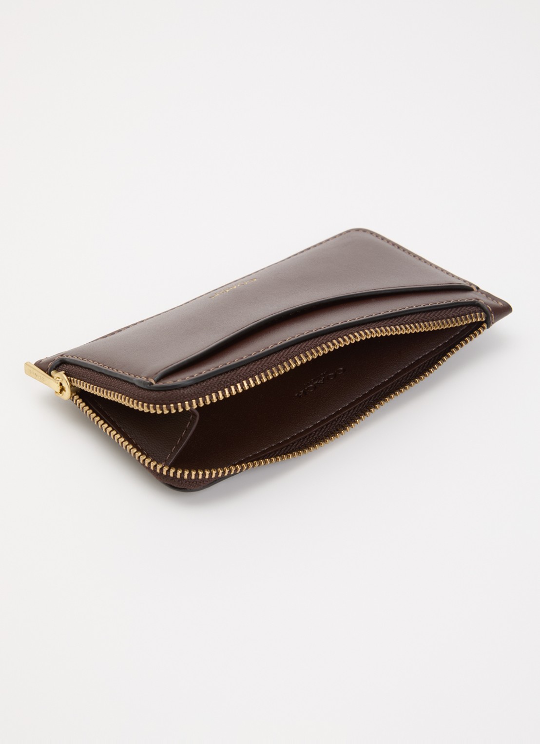 Coach New York portemonnee van leer met logo  - voorkant 2 donkerbruin