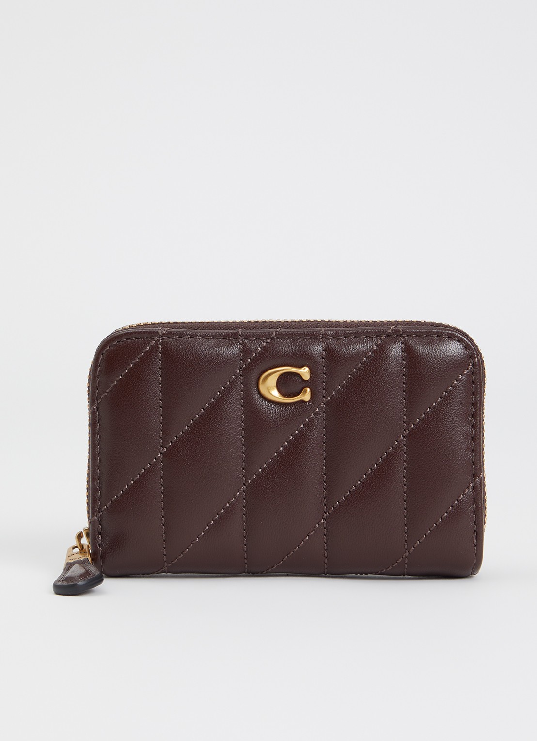 Coach Portemonnee van leer met quilt patroon - voorkant donkerbruin