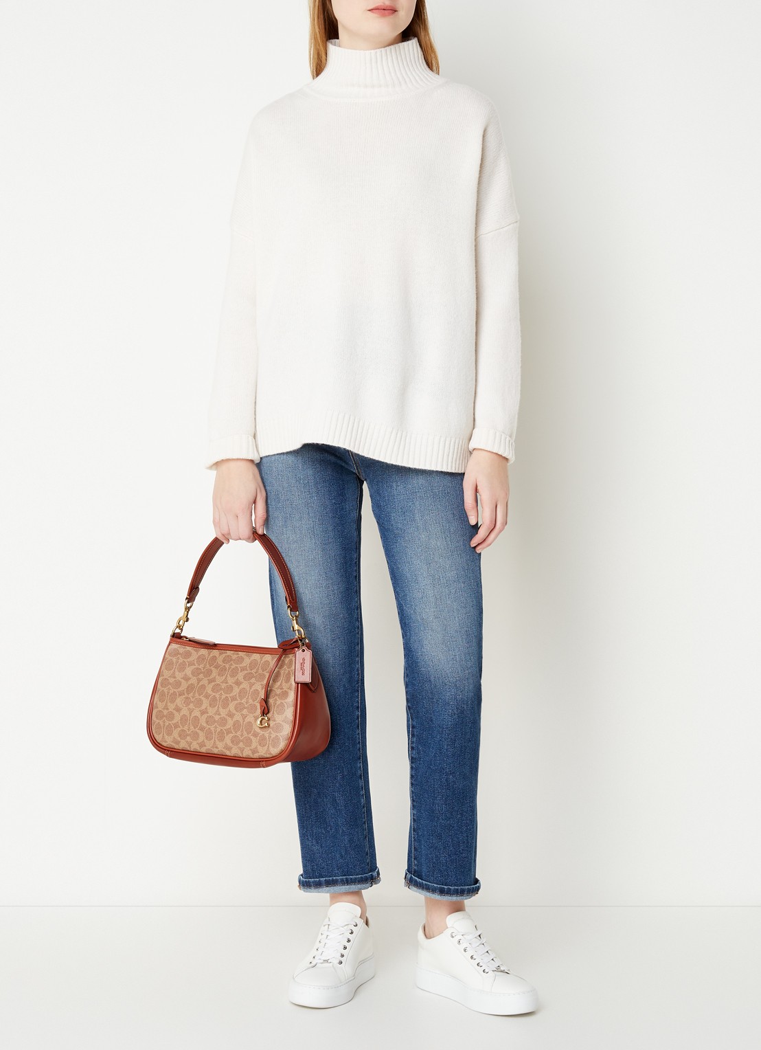 Coach Signature Cary crossbodytas van canvas met leren details - voorkant 4 bruin