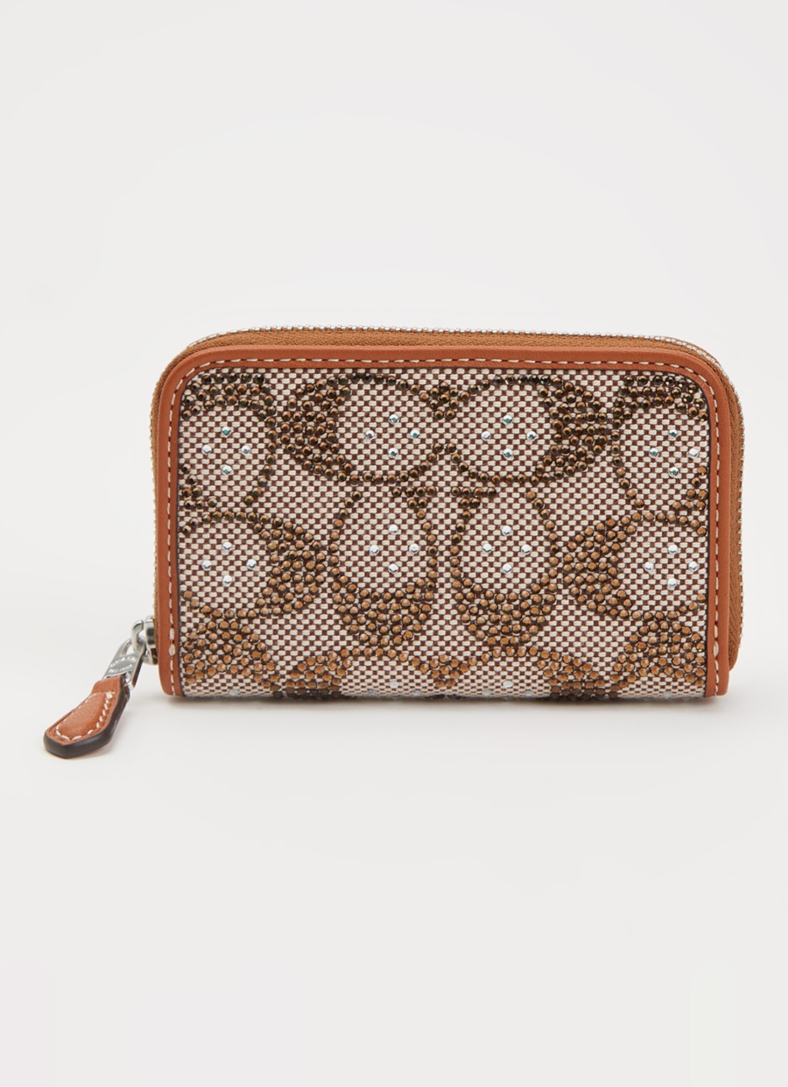 Coach Small pasjeshouder met logoprint en strass - voorkant kastanjebruin