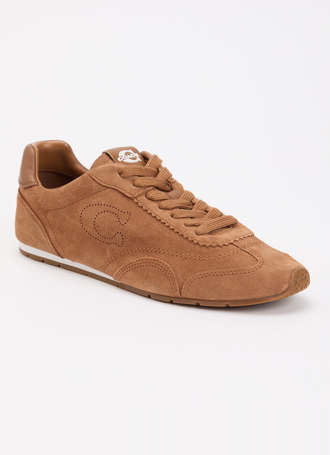 Coach Sneaker van suède met details van leer - voorkant 4 cognac