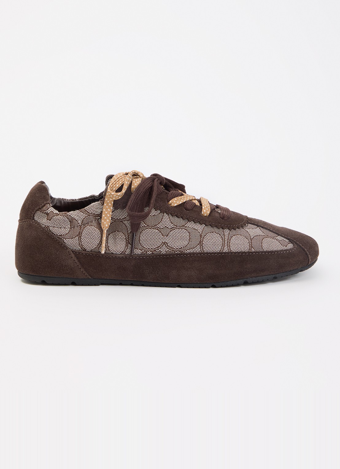 Coach Sneaker van suède met logoprint - voorkant 5 bruin
