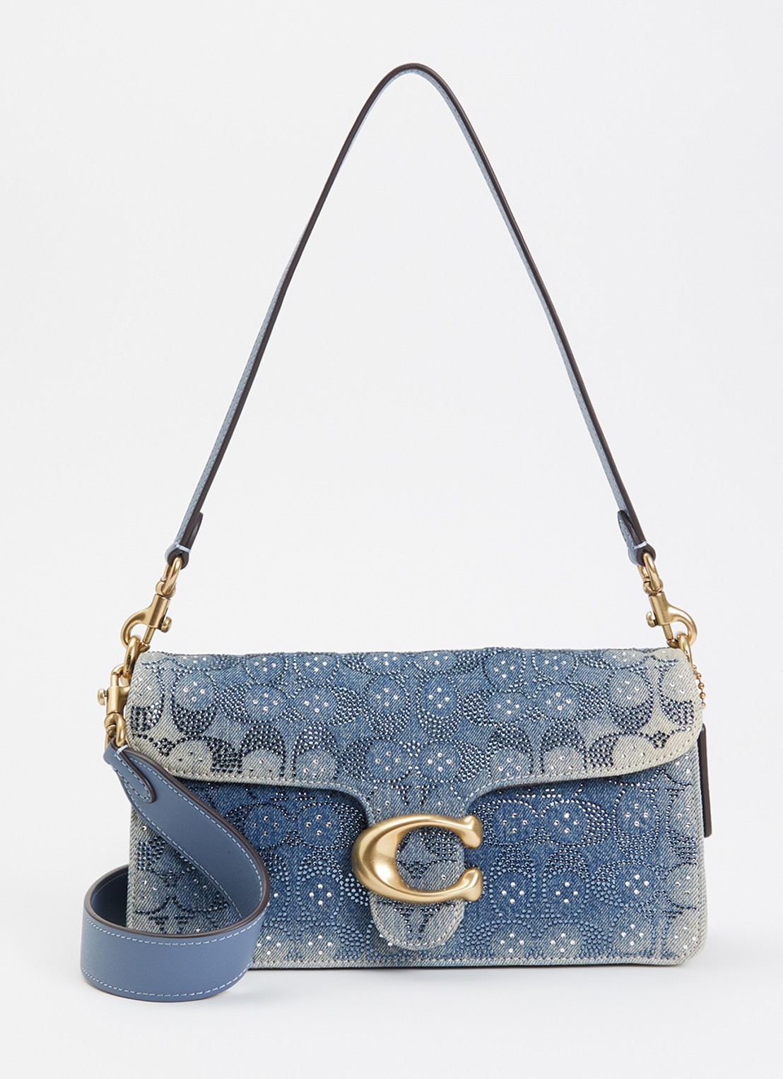 Coach Soft Tabby 26 schoudertas van denim met strass - voorkant blauw