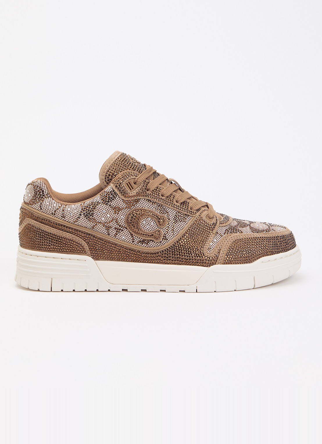 Coach Soho sneaker met logoprint en strass - voorkant lichtbruin