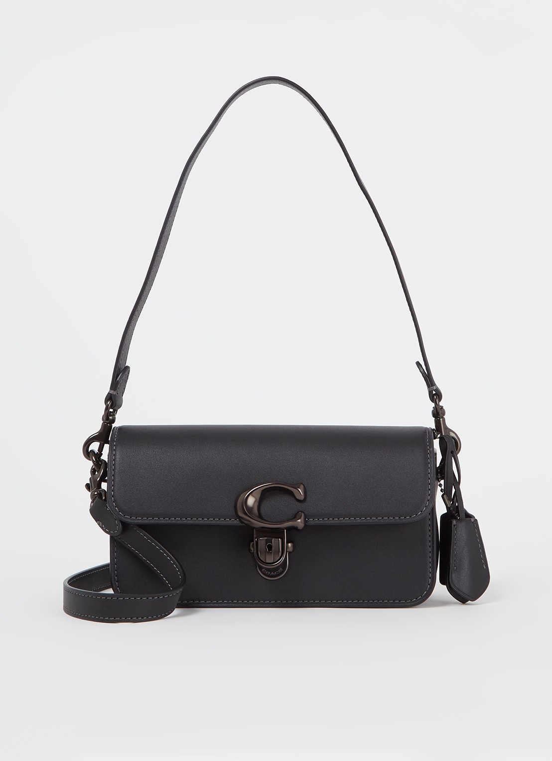 Coach Studio Baguette schoudertas van leer met logo - voorkant 3 zwart