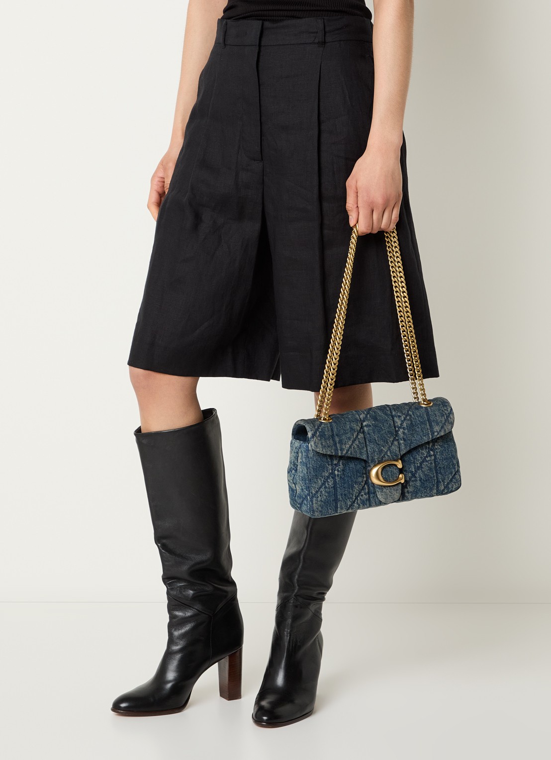 Coach Tabby 26 schoudertas van denim met quilt patroon - voorkant 6 indigo