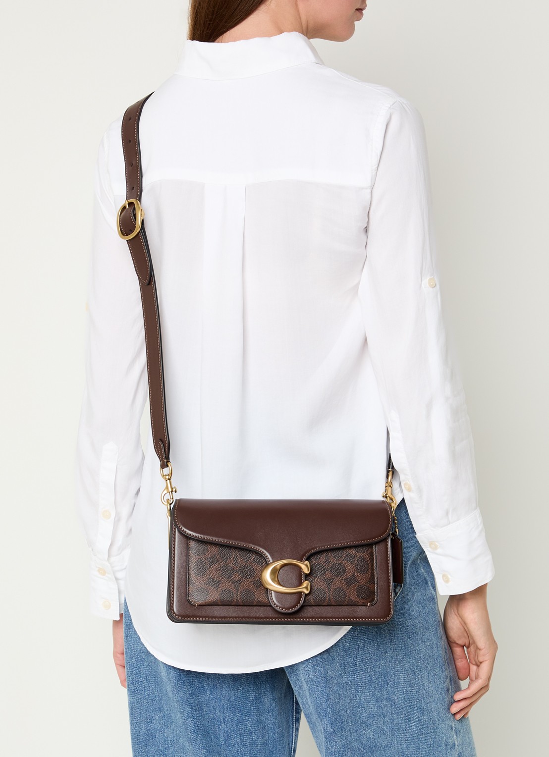 Coach Tabby 26 schoudertas van kalfsleer met logoprint - voorkant 6 donkerbruin