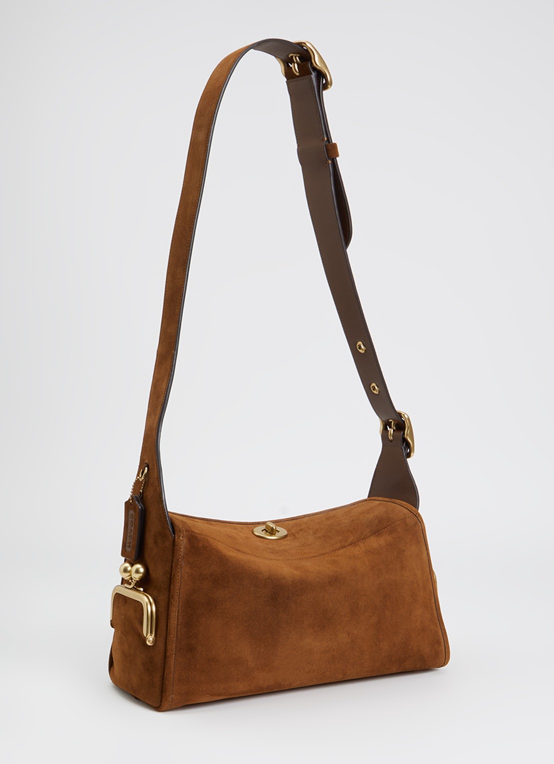 Coach Turnlock Haversack crossbodytas van kalfssuède - achterkant 5 cognac