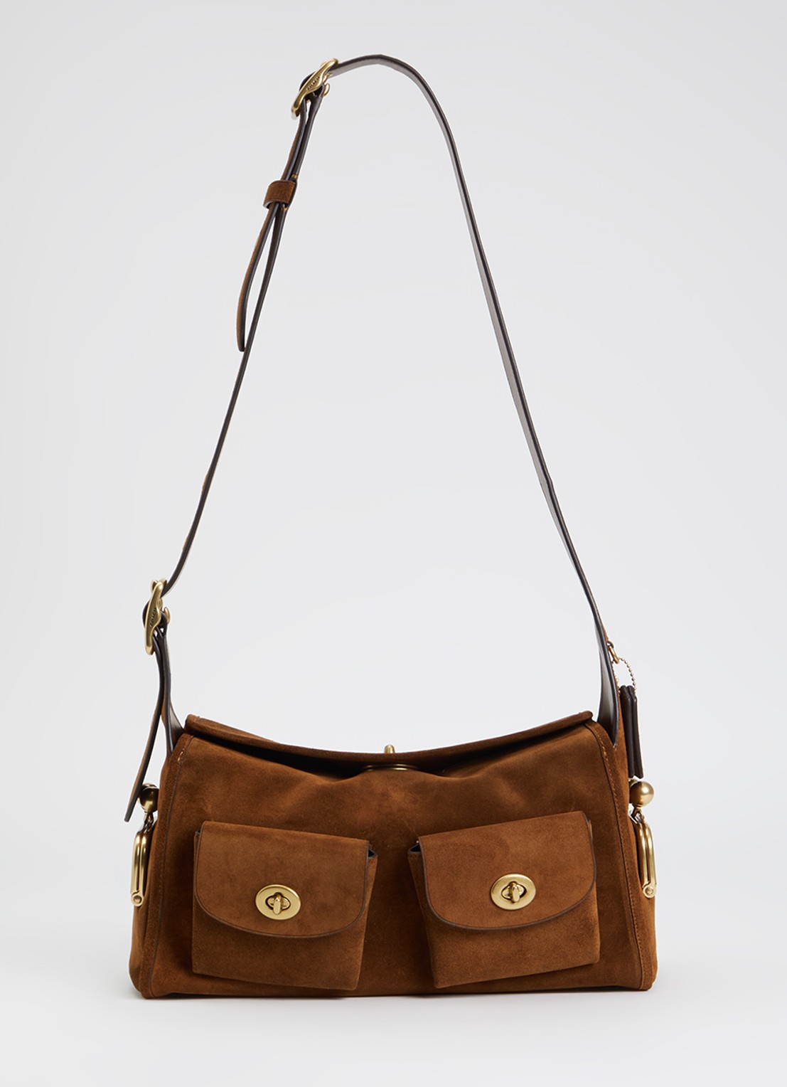 Coach Turnlock Haversack crossbodytas van kalfssuède - voorkant cognac