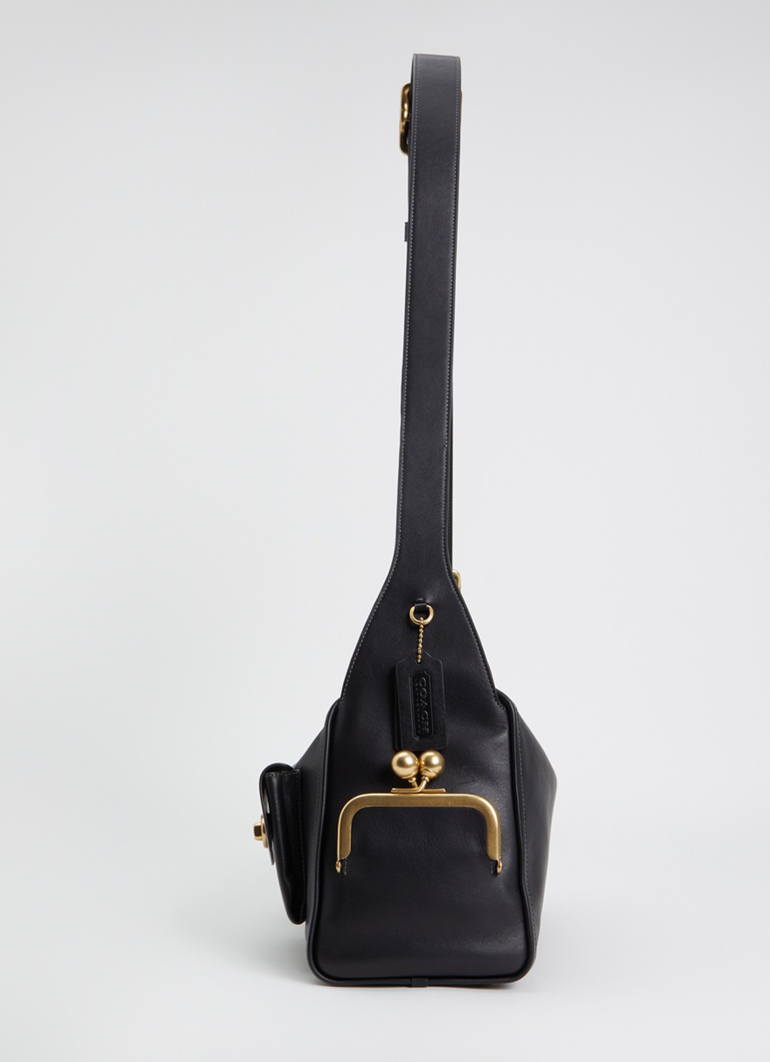Coach Turnlock Haversack schoudertas van kalfsleer met verstelbare schouderriem  - detail 4 zwart