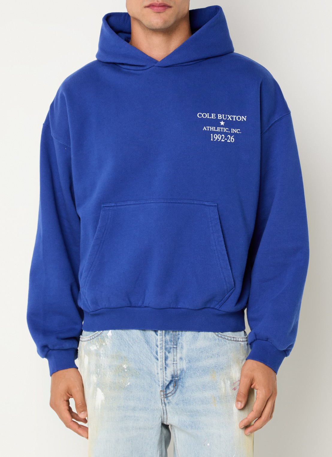 Cole Buxton Athletic hoodie met front- en backprint - achterkant kobaltblauw