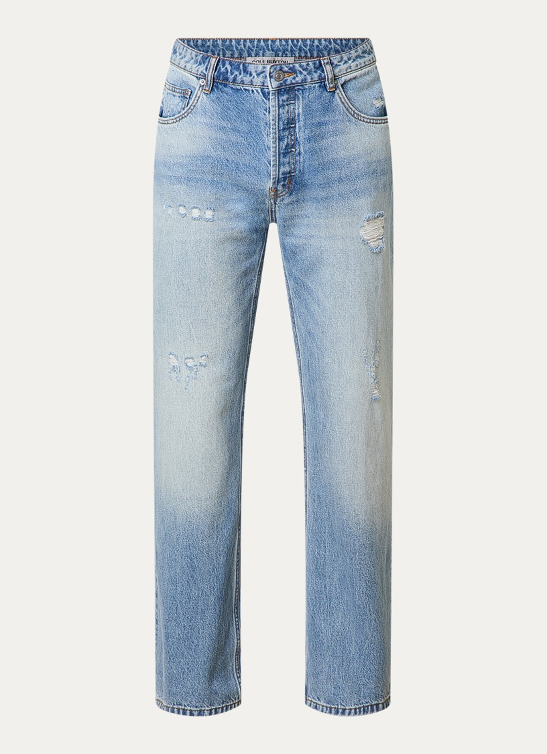 Cole Buxton Beverly straight leg jeans met destroyed afwerking - voorkant indigo
