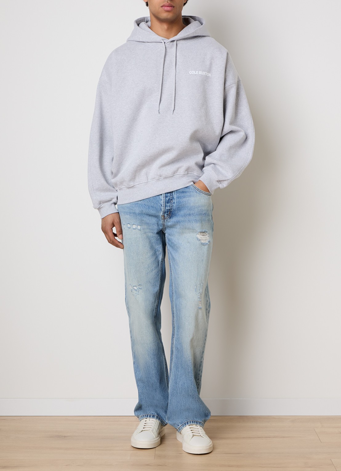 Cole Buxton Beverly straight leg jeans met destroyed afwerking - voorkant 2 indigo