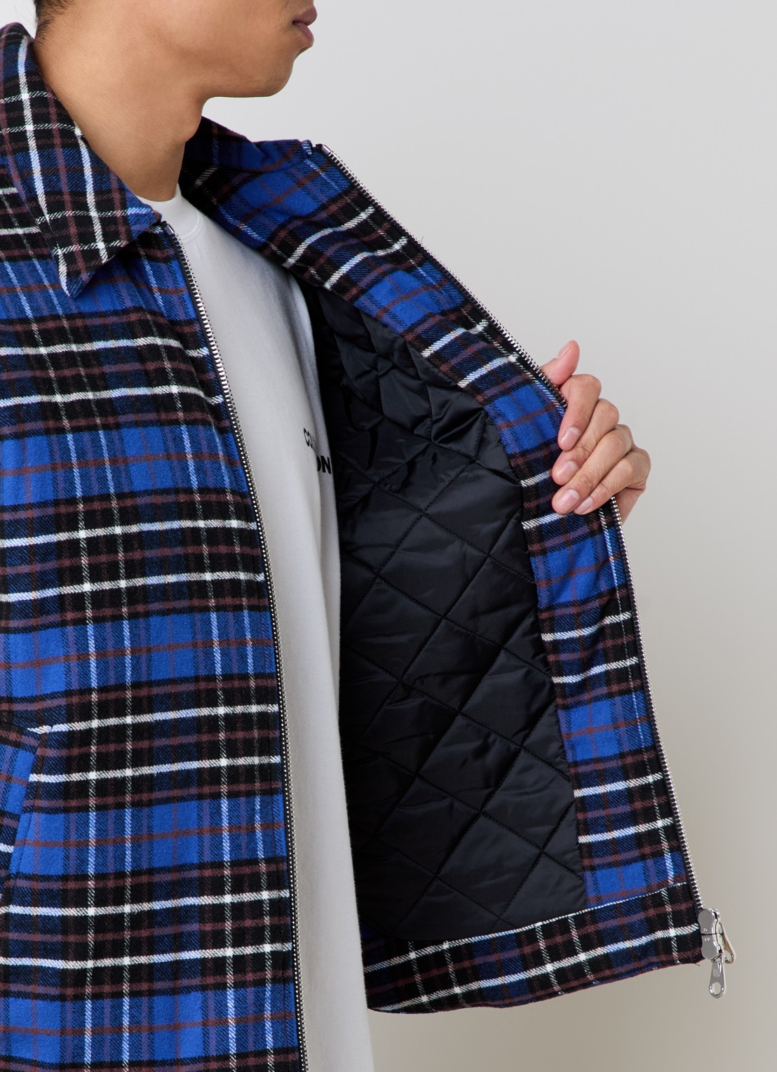 Cole Buxton Gewatteerd overshirt met ruitdessin - detail 5 kobaltblauw
