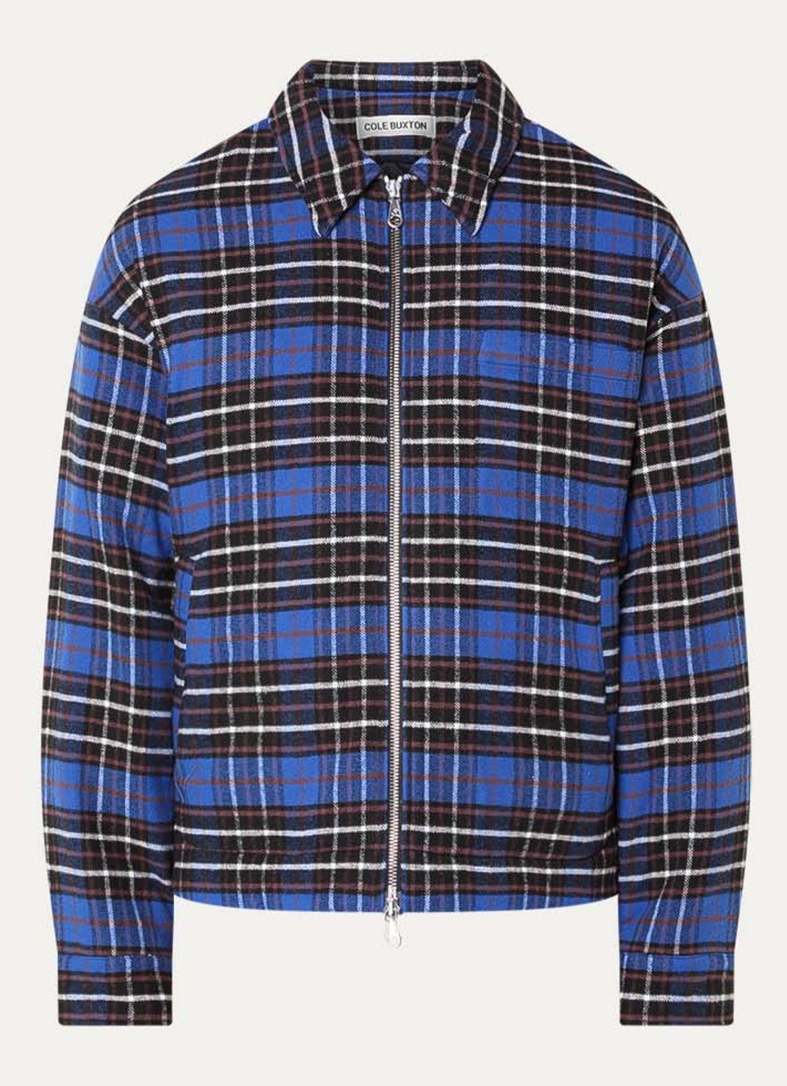 Cole Buxton Gewatteerd overshirt met ruitdessin - voorkant kobaltblauw