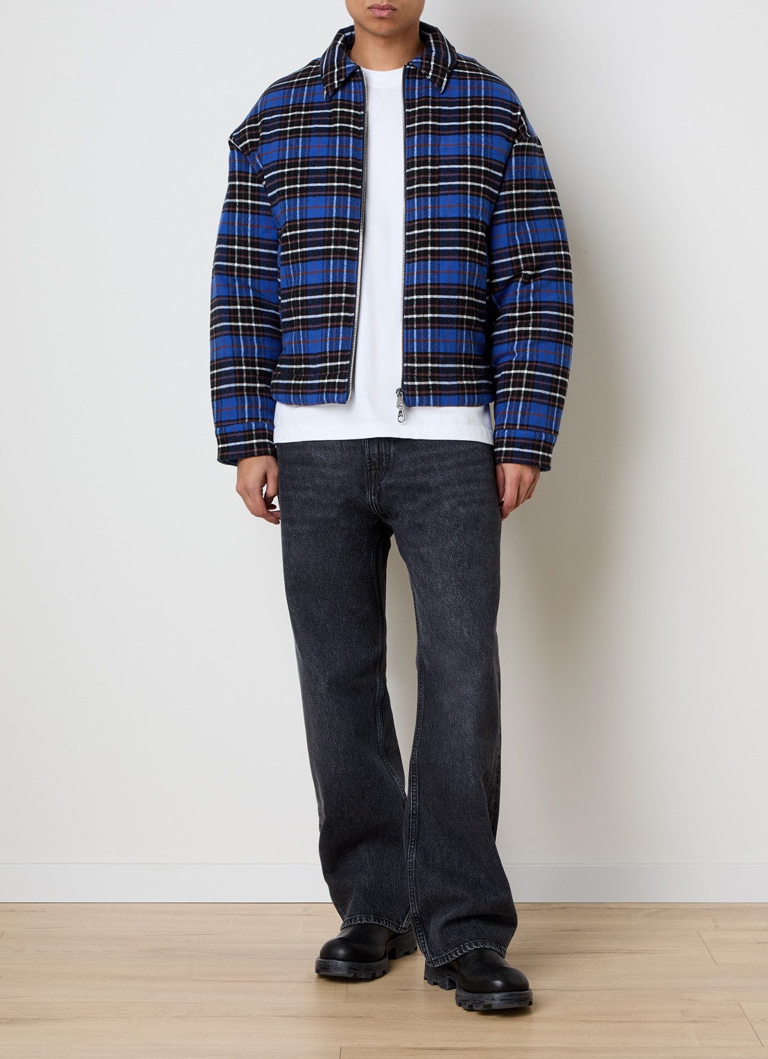 Cole Buxton Gewatteerd overshirt met ruitdessin - voorkant 2 kobaltblauw
