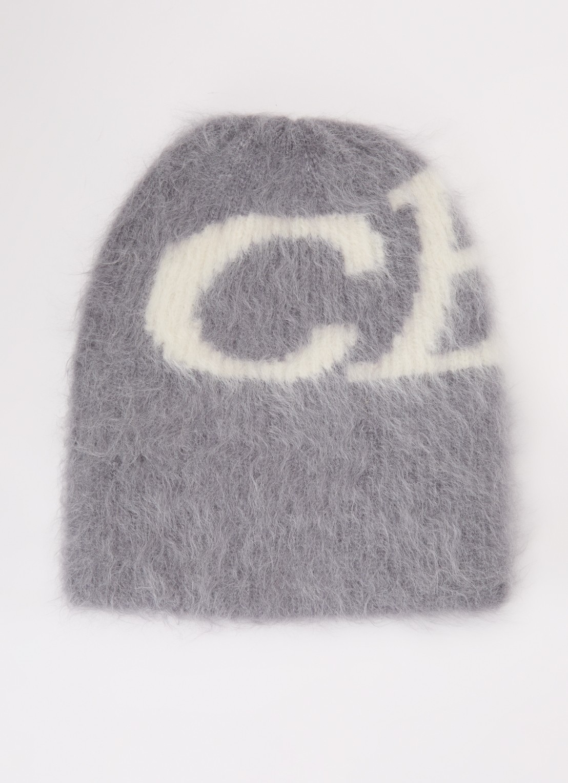 Cole Buxton Grofgebreide muts in alpaca wolblend met ingebreid logo - voorkant grijs
