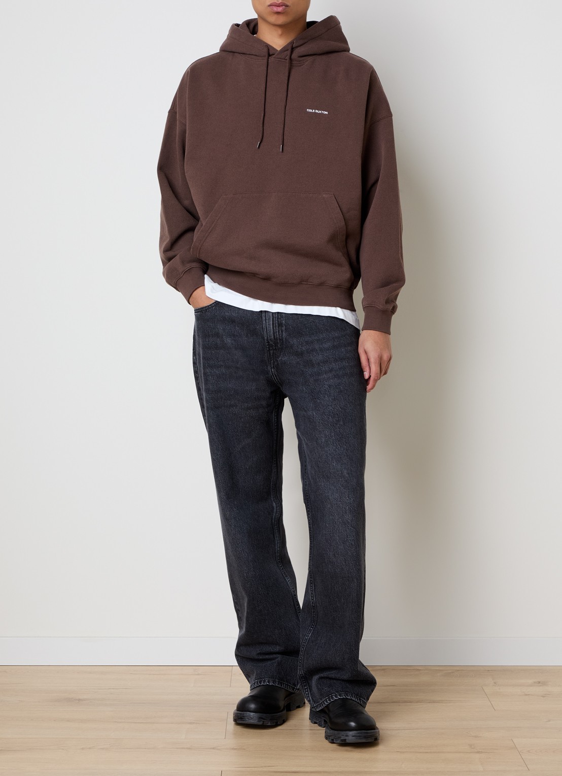 Cole Buxton Hoodie met logo - voorkant 3 bruin