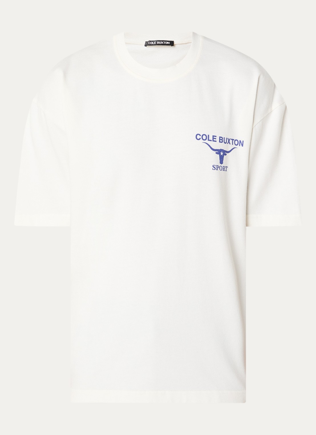 Cole Buxton Longhorn T-shirt met logo- en backprint - voorkant 3 gebroken wit