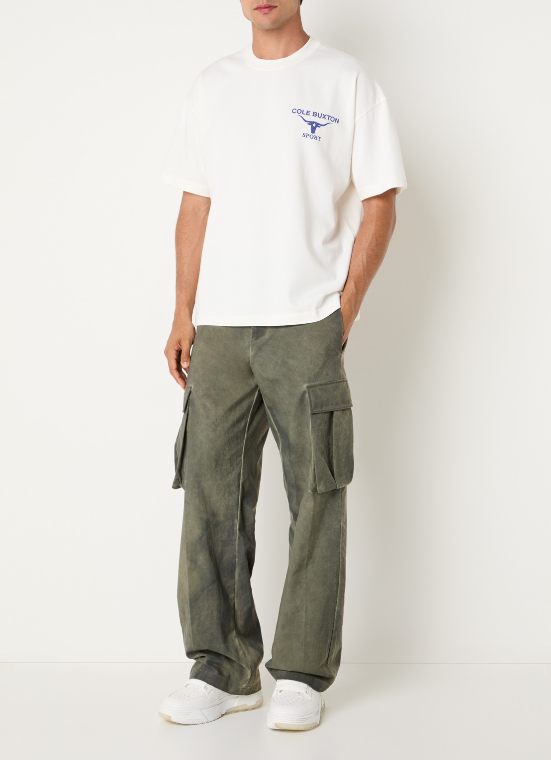 Cole Buxton Longhorn T-shirt met logo- en backprint - voorkant 4 gebroken wit