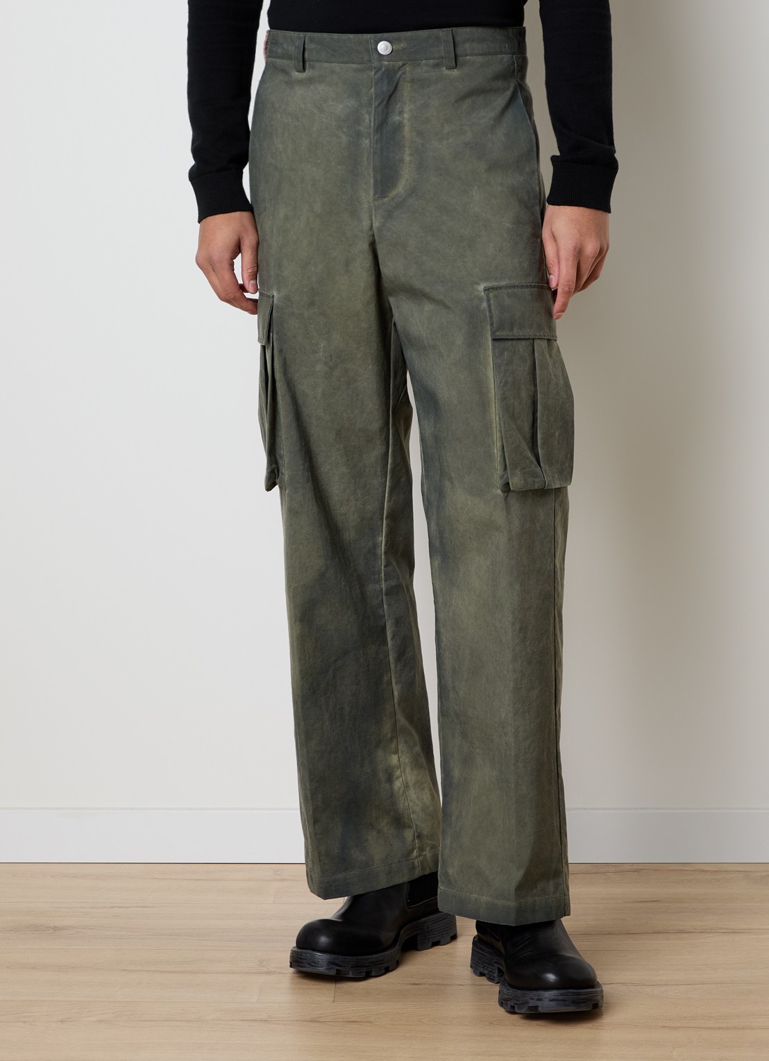 Cole Buxton Loose fit cargobroek met verwassen afwerking en klepzakken - detail 4 legergroen