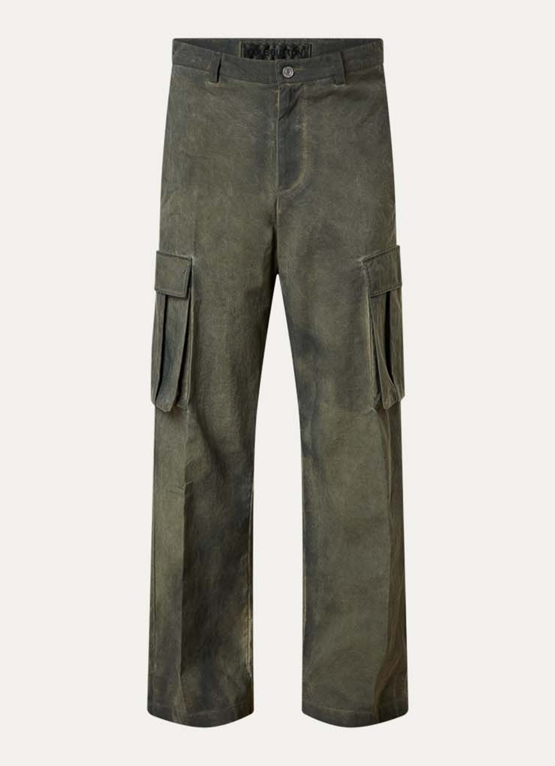 Cole Buxton Loose fit cargobroek met verwassen afwerking en klepzakken - voorkant 2 legergroen