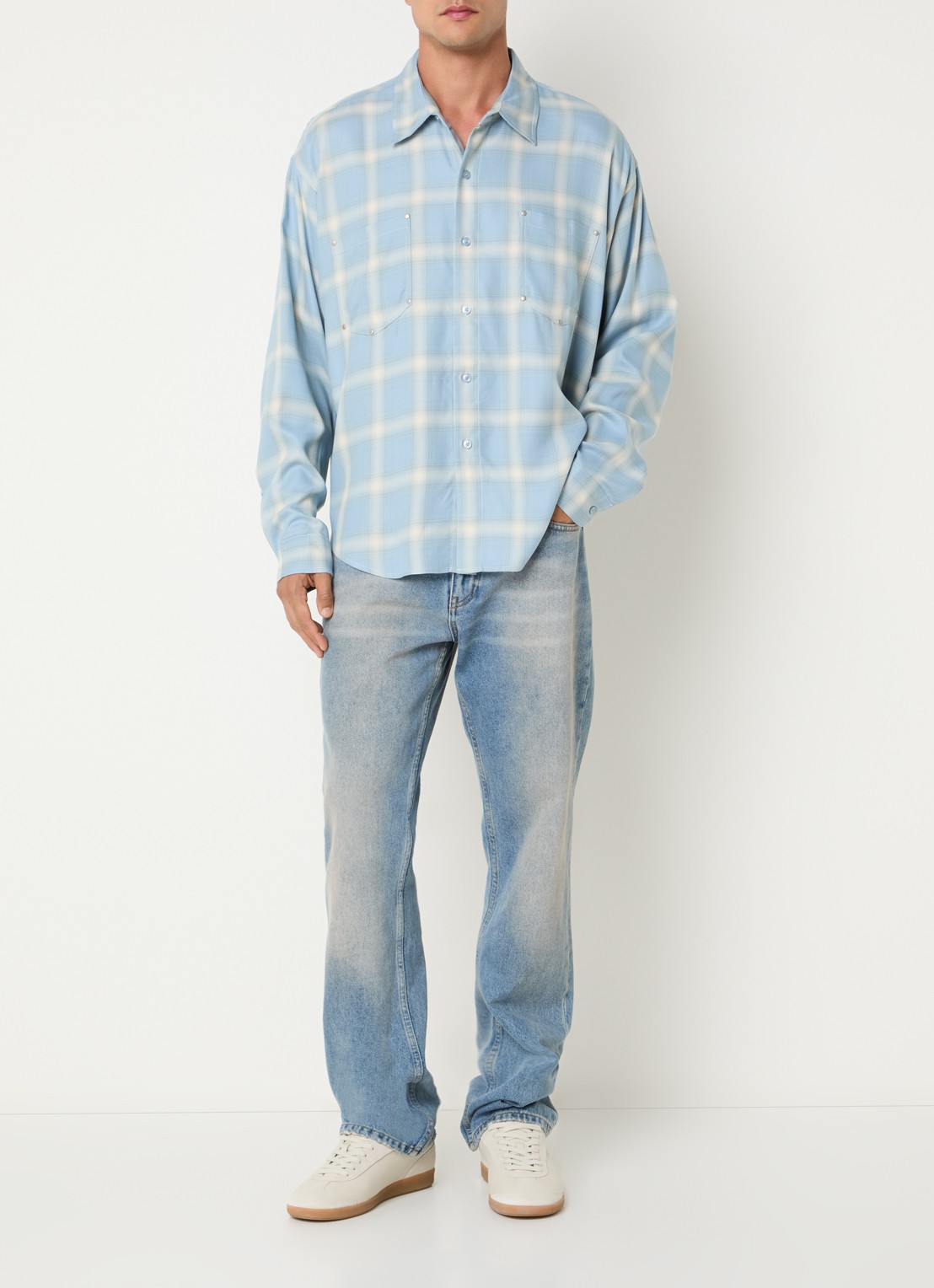 Cole Buxton Regular fit overhemd met ruitdessin - voorkant 4 blauw