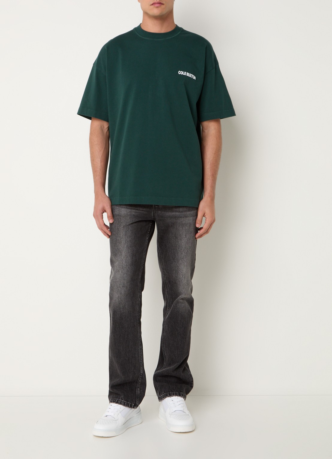 Cole Buxton Sportswear T-shirt met logo- en backprint - voorkant 2 groen