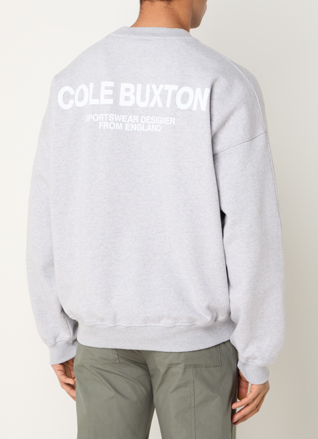 Cole Buxton Sweater met logo- en backprint - detail 2 lichtgrijs