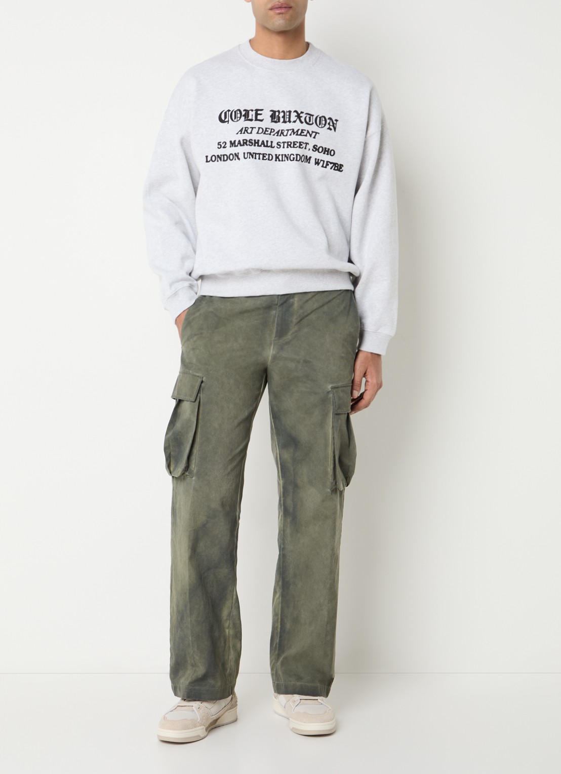Cole Buxton Sweater met logoprint - voorkant 3 lichtgrijs