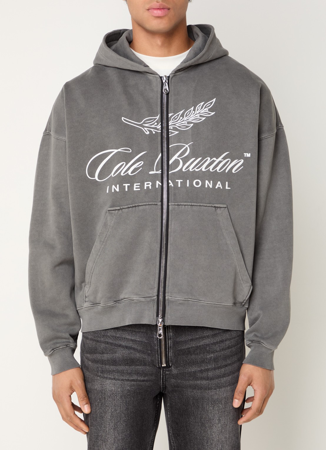 Cole Buxton Sweatvest met capuchon en steekzakken  - detail 4 middengrijs